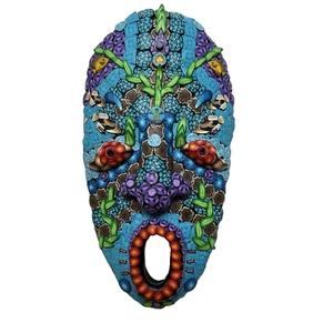Tribal Mask Wall Art Polymer Clay Cane Slice Tropical Polynesian Aztec Handmade - Picture 1 of 17