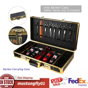 Large Barber Suitcase Carrying Case Clipper Trimmers Tool Storage Organizer Gold - Picture 1 of 16