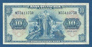  GERMANY - FEDERAL REPUBLIC -- 10 DEUTSCHE MARK ( 1949 ) -- F+ -- N-R -- P.16a - Picture 1 of 2