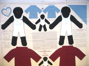 Joan Kessler Concord Fabric Panel SAMANTHA & POLLY DOLL Black Americana Folk - Picture 1 of 8