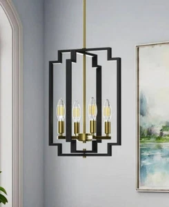 TOZING 4-Light Black Pendant Light Fixture Farmhouse Square Lampshade - Picture 1 of 3