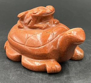 Red Jasper Tortoise With Frog On Its Back Statue Hand Carved Good Luck  3.25" - Picture 1 of 12