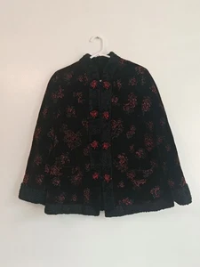Vintage Chinese Inspired Purple Velvet Jacket Floral Embroidery Faux Fur Trim - Picture 1 of 7
