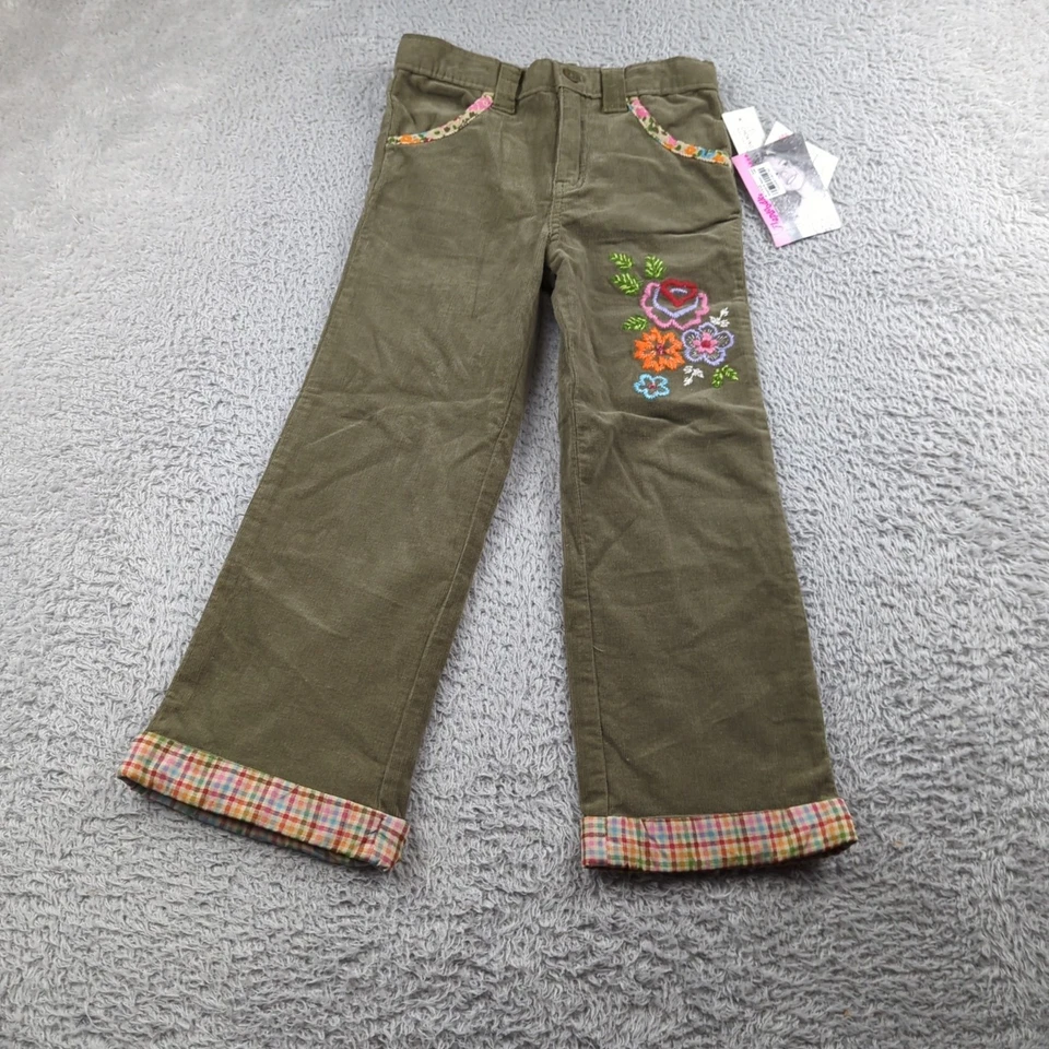 Pantalones Flapdoodles Niña 6 Verde Puños Acampanados Bordados Adirondack De Colección Y2K Foto 1 de 4