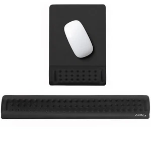 Reposamuñecas con teclado negro, alfombrilla de ratón, juego de soporte para muñeca, espuma viscoelástica, ergonómico - Imagen 1 de 8