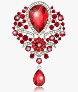 Large Red silver crystal rhinestones brooches pin pendant Fashion Jewelry Gift - Picture 1 of 11