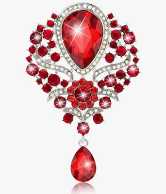 Broches grandes broches de pedrería de cristal de plata roja colgante joyería de moda regalo Foto 1 de 4