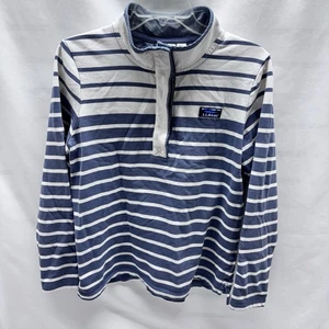 L.L. BEAN marineblau/weiß Baumwolle Rugby gestreift Henley Langarmshirt Damen Gr. PM - Bild 1 von 13