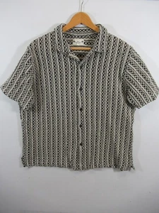 Free Planet Crochet Button Up Shirt Men XL Beach Hawaiian Short Sleeve - Picture 1 of 7