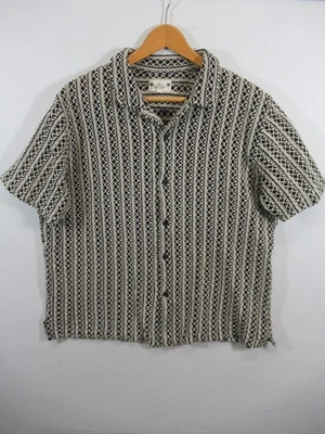 Free Planet Crochet Button Up Shirt Men XL Beach Hawaiian Short Sleeve - Image 1 of 4