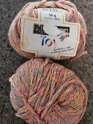 2 Schachenmayr Toy #26 Pink Green Blue Yellow Cotton Blend Yarn 50gr 65yds Each - Image 1 of 2