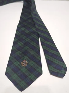Ralph Lauren Plaid Tie Tartan Logo 56x3.5 Green Blue Silk Classic Crest Preppy - Picture 1 of 7