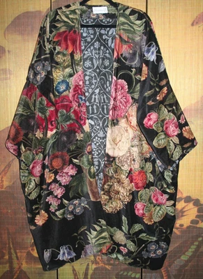 Increíble Abrigo Kimono Terciopelo Primula Carbón CIEN ESTRELLAS 80CH Grande Floral Foto 1 de 4