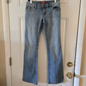 Tyte Jeans Juniors Size 5 Flare Leg Pink Embroidered Y2K Vintage Denim Stretchy - Picture 1 of 7