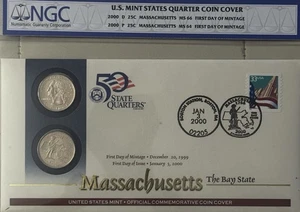 2000 P&D Massachusetts Quarter Coin Cover NGC MS64/MS66 FDOI - Picture 1 of 2