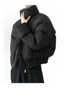 Stand Up Collar Short Cotton Jacket Men's Loose Winter Thick Casual Short Coat - Picture 1 of 19