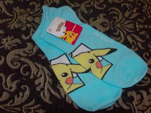 New Aqua Pokemon/Pikachu No-Shows Socks- Size 61/2-12- 1 Pair - Picture 1 of 4