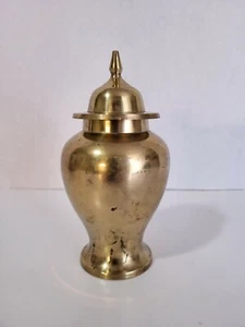 Vintage Small Brass Urn Ginger Jar Made In India 7" Tall x 3 1/2" Diameter  - Picture 1 of 6