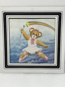 Vintage Teddy Bear Ballerina & Rainbows Glass Carnival Fair Mirror Prize 6" - Picture 1 of 5