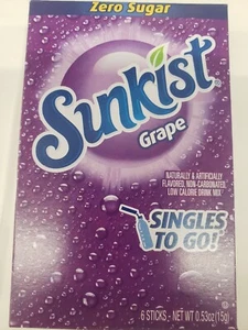Sunkist GRAPE Zero Sugar Singles To Go Drink Mix 6 Packets Each (Lot of 3) - Picture 1 of 4