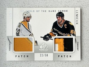 2000-01 SP Game Used Dual Combo Patch- Jaromir Jagr, Mario Lemieux, 22/50🔥