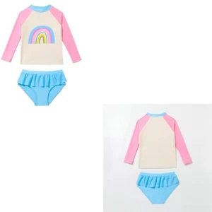 Girls Swimsuits Briefs Bathing Suits Rainbow Print Swimwear Mock Neck Shorts - Picture 1 of 16