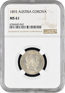 Austria 1 corona 1893, NGC MS61, "Emperor Franz Joseph I (1848 - 1916)" silver - Picture 1 of 2