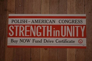 Original 1969 Polish - American Congress Poster 18" x 8" Cold War Propaganda - Bild 1 von 2