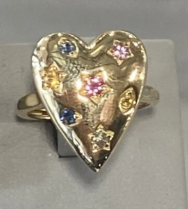 NEW! Effy 14K Yellow Gold Heart Ring Adorned W Sapphires/ Size 7 / $2,900 - Picture 1 of 4