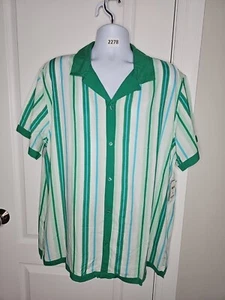 NWT INC Mens Hawaiian Shirts Short Sleeve Striped Button Down Beach Shirt 2XL - Picture 1 of 8