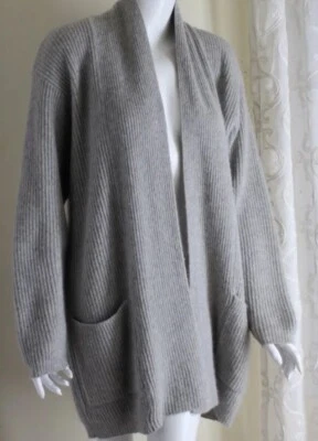 Liz Claiborne Talla L Minimalista Gris Canalé Lambswools Angora Abierto Cárdigan - Imagen 1 de 4