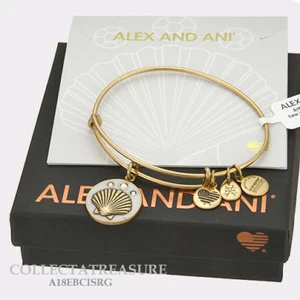 Authentic Alex and Ani Color Infusion,Shell iii Rafaelian Gold Charm Bangle  - Picture 1 of 1