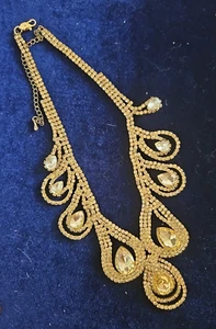 Vintage Yellow Tear Drop Rhinestone Statement Big Old Hollywood Necklace #27 - Picture 1 of 7