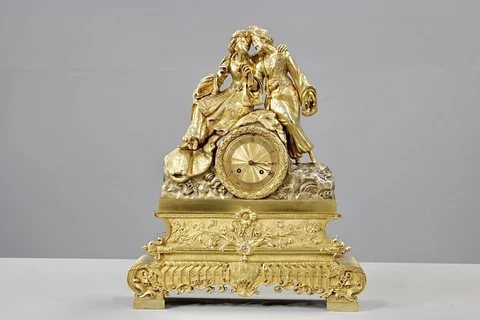 Antique Rare French Figural Gilt Bronze Ormolu Slutana Table Mantel Shelf Clock Cover