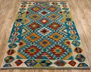Original Vintage Handgewebt Traditionell Afghani Kelim Reine Wolle Teppich 179X134 CM - Bild 1 von 9