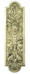 Brass Green Man Fingerplate – 10" vintage finger plates period door push plate - Picture 1 of 2