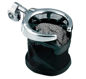 Kuryakyn 1484 Drink Holder with Mesh Basket for Round Bars, Chrome & Black - Picture 1 of 1