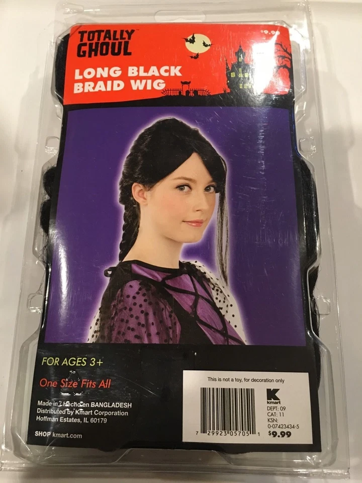 NEW TOTALLY GHOUL LONG BLACK BRAID HALLOWEEN WIG ONE SIZE FITS ALL, NIP - Image 1 of 1