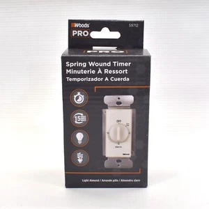 Woods Pro 59712 Spring Wound Dial Wall Timer 15 min. Light Almond - Imagen 1 de 5