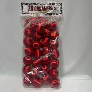 Vintage NOS PYRAMID 28 Pc Red Satin Ball Unbreakable Christmas Ornaments 2” - Picture 1 of 5