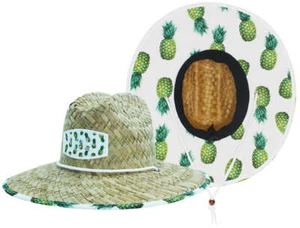 Cappello da sole uomo e donna in paglia con stampa motivo ananas tessuto, cappello bagnino, spiaggia... - Foto 1 di 6