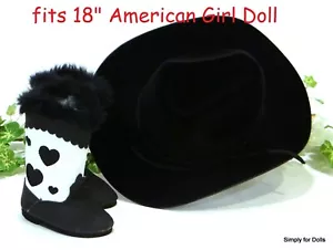 2pz STIVALI E CAPPELLO COWBOY BIANCO E NERO "Cuori" adatti a 18" American Girl SCARPE BAMBOLA - Foto 1 di 3