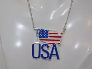 Patriottico USA Rosso Bianco Blu Bandiera Smalto Collana Argento 4th July Spiia - Foto 1 di 1