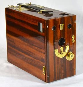BOX CAMERA ANTIQUE 117 YR.OLD HOUGHTON KLITO c. 1905 CUSTOM TIGER WOOD - Picture 1 of 8