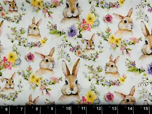 Tina SCRAP 9"x21" Easter Bunny Wreaths Spring Garden Flower Rabbit Fabric Cotton - Picture 1 of 1
