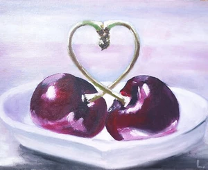 Cherry Original oil painting Fruit Best Gift 100% Handmade 9.4x11.8 in - Picture 1 of 4