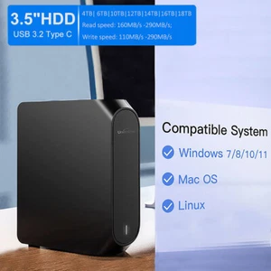 Disque dur externe 10 To 16 To 18 To pour ordinateur portable Mac TV USB 3,2 Gen2 3,5 pouces ordinateur de bureau - Photo 1/12