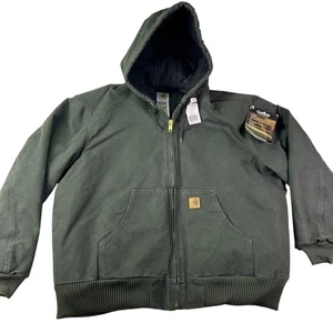 Carhartt Jacket Mens 2XL Moss Sandstone Active J130 Quilted Flannel Hooded - Picture 1 of 9