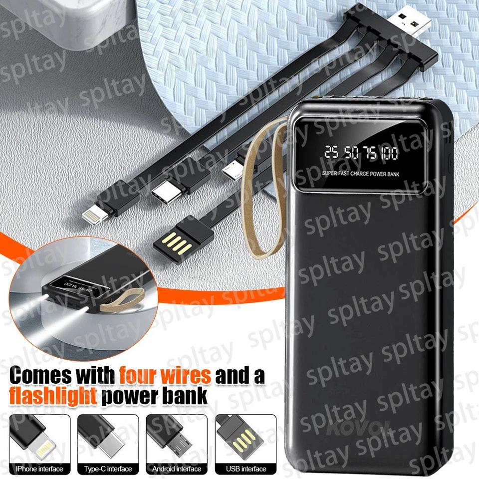100000mah Power Bank USB Pack Backup Battery Charger w/ 4cables For Mobile Phone - Image 1 of 4