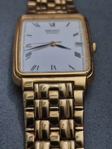 Seiko Tank 7N22-5091 Gold Plated Quartz Dress Watch with Date Indicator - Picture 1 of 8